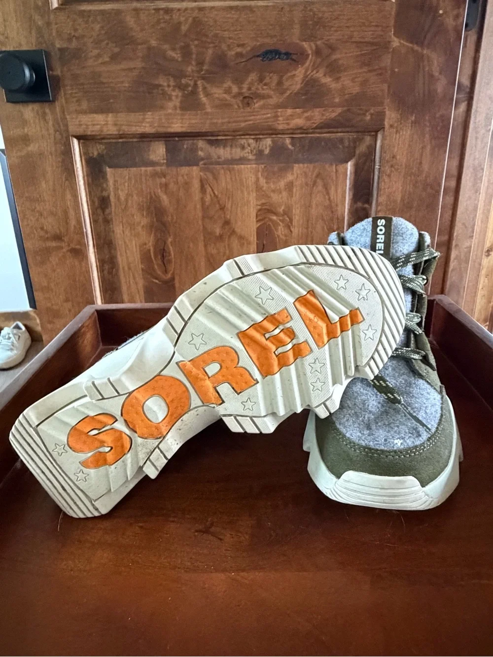 Sorel Olive Green & Light Gray Chunky Ankle Booties